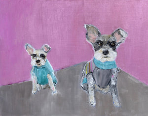 Painting of schnauzers in sweater vests
